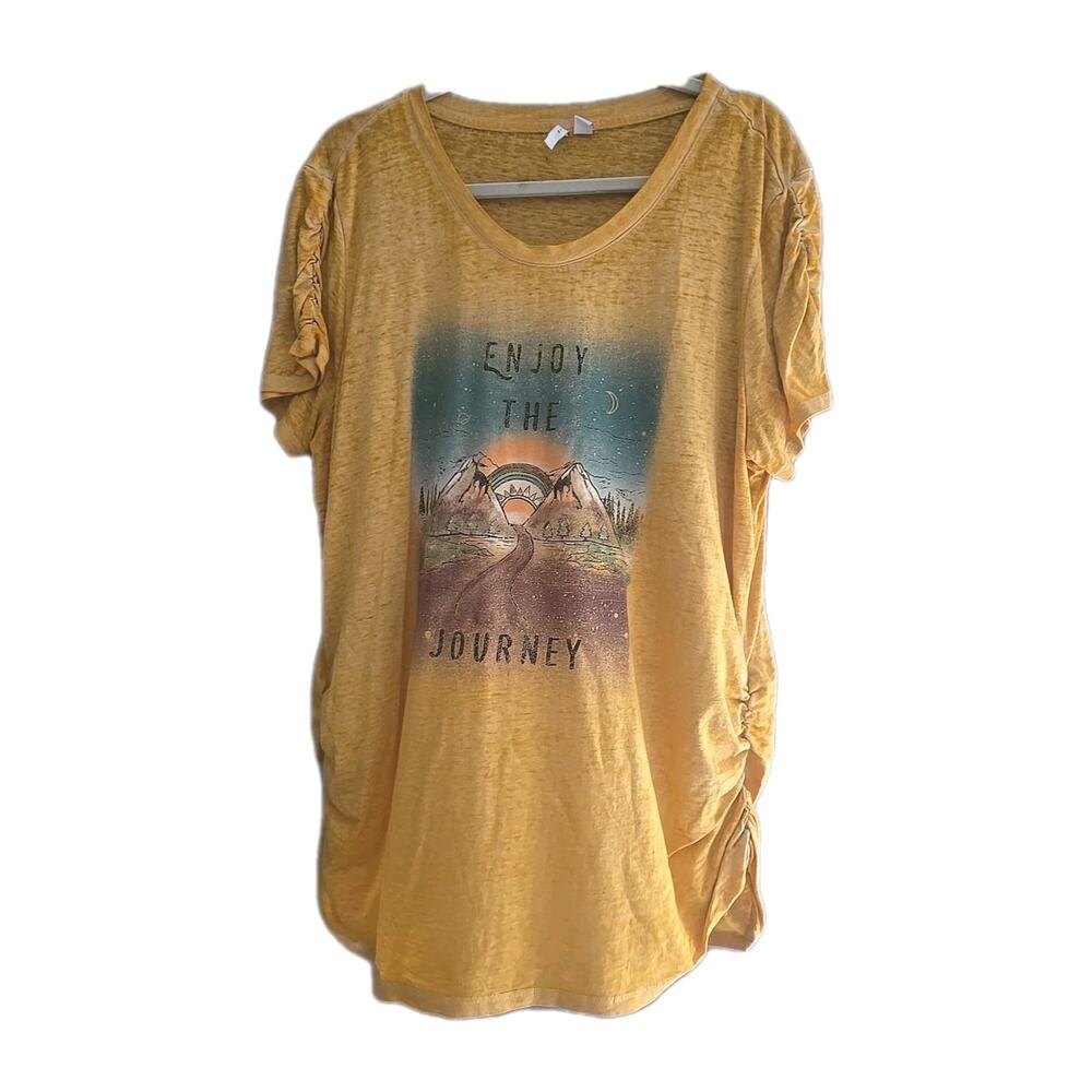 Cato Yellow Burnout Enjoy The Journey Crinched Tunic Top Womans Plus Size 18/20W